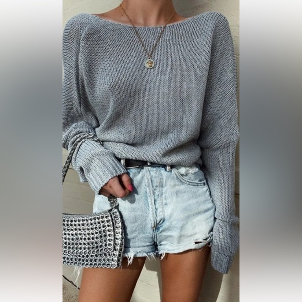SNDYS Grey Double Cross Knit Jumper Pullover - Picture 2 of 7